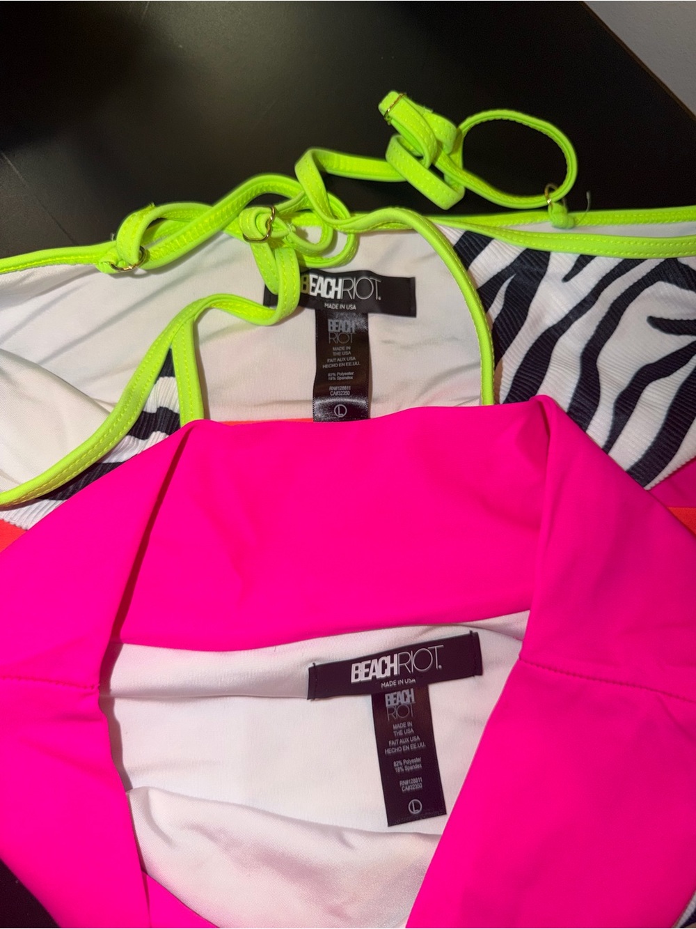 Beach Riot Neon Pink and Lime Zebra Two-Piece Bikini - Picture 4 of 5
